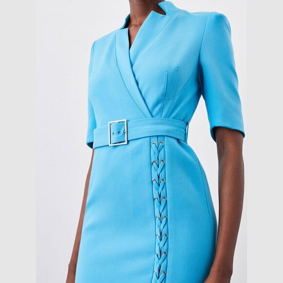 *NWT* Karen Millen Aqua Belted Lace Up "Forever" Midi Dress - Size 4 - Picture 4 of 16